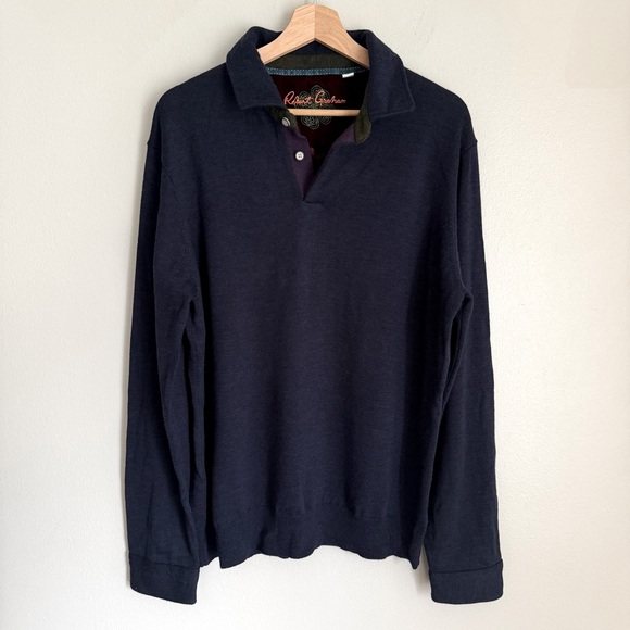 Robert Graham 100% wool polo sweater navy size large - Picture 1 of 6